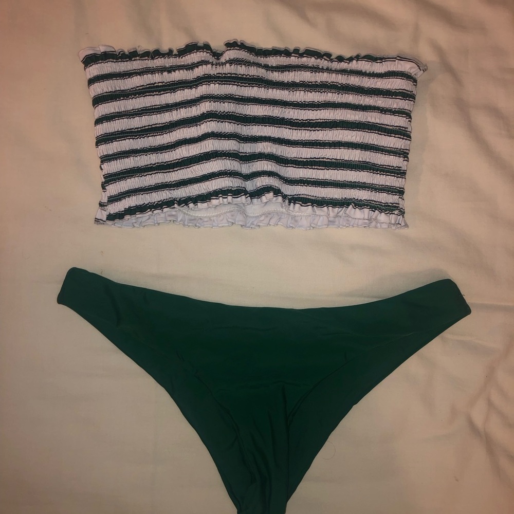 Striped bandeau green bikini